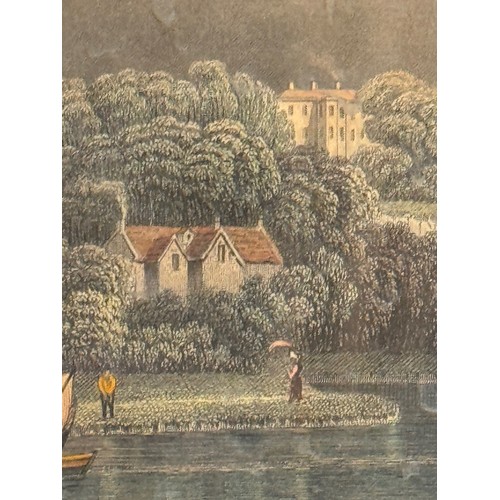 341 - Four hand coloured C19th etchings, scenes of Shepperton Bray Hedsor and Chertsey Bridge.

This lot i... 