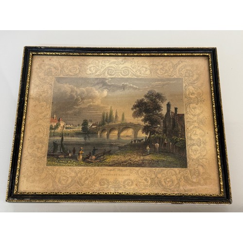 341 - Four hand coloured C19th etchings, scenes of Shepperton Bray Hedsor and Chertsey Bridge.

This lot i... 