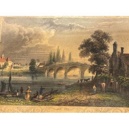 341 - Four hand coloured C19th etchings, scenes of Shepperton Bray Hedsor and Chertsey Bridge.

This lot i... 