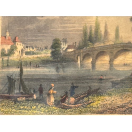 341 - Four hand coloured C19th etchings, scenes of Shepperton Bray Hedsor and Chertsey Bridge.

This lot i... 