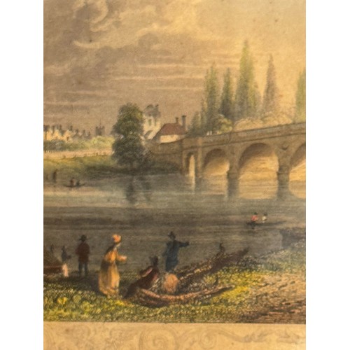 341 - Four hand coloured C19th etchings, scenes of Shepperton Bray Hedsor and Chertsey Bridge.

This lot i... 