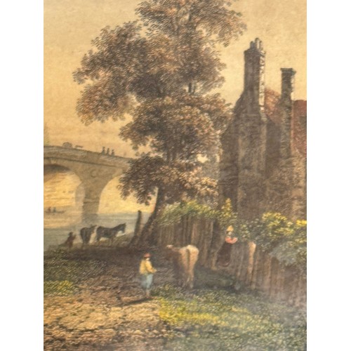 341 - Four hand coloured C19th etchings, scenes of Shepperton Bray Hedsor and Chertsey Bridge.

This lot i... 