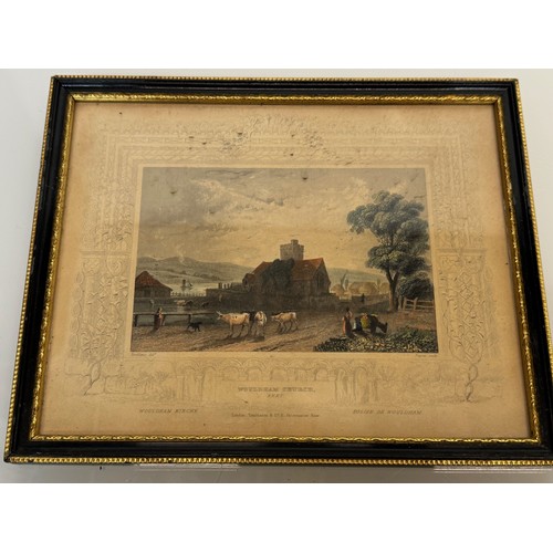 342 - Five hand coloured C19th century etchings, scenes of Kent, Wouldham Church, Aylesford, Teeston Bridg... 