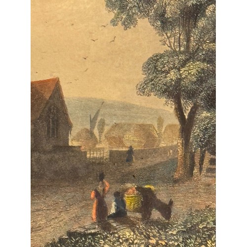 342 - Five hand coloured C19th century etchings, scenes of Kent, Wouldham Church, Aylesford, Teeston Bridg... 