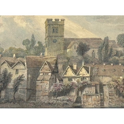 342 - Five hand coloured C19th century etchings, scenes of Kent, Wouldham Church, Aylesford, Teeston Bridg... 