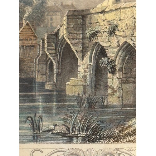 342 - Five hand coloured C19th century etchings, scenes of Kent, Wouldham Church, Aylesford, Teeston Bridg... 