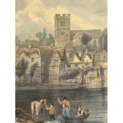 342 - Five hand coloured C19th century etchings, scenes of Kent, Wouldham Church, Aylesford, Teeston Bridg... 