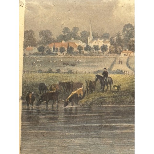 342 - Five hand coloured C19th century etchings, scenes of Kent, Wouldham Church, Aylesford, Teeston Bridg... 