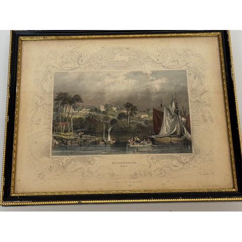 342 - Five hand coloured C19th century etchings, scenes of Kent, Wouldham Church, Aylesford, Teeston Bridg... 