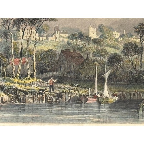 342 - Five hand coloured C19th century etchings, scenes of Kent, Wouldham Church, Aylesford, Teeston Bridg... 