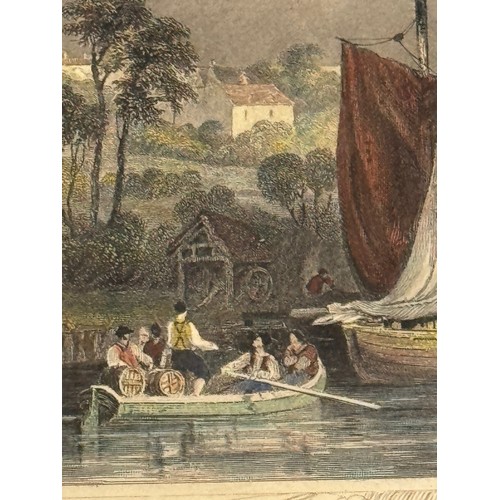 342 - Five hand coloured C19th century etchings, scenes of Kent, Wouldham Church, Aylesford, Teeston Bridg... 