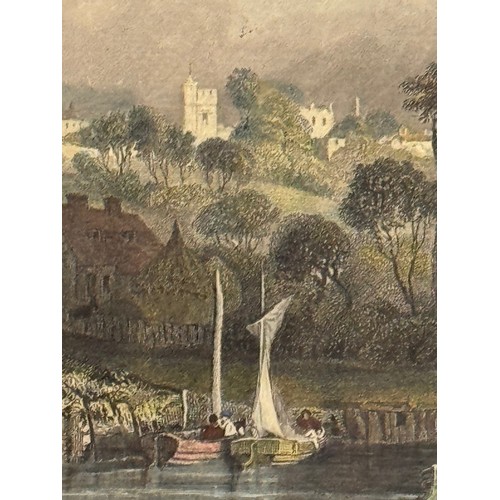 342 - Five hand coloured C19th century etchings, scenes of Kent, Wouldham Church, Aylesford, Teeston Bridg... 