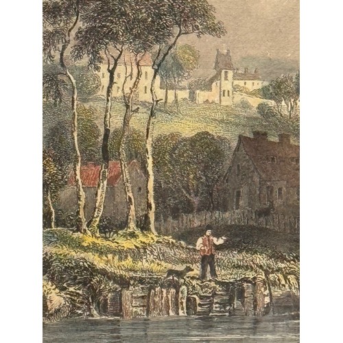 342 - Five hand coloured C19th century etchings, scenes of Kent, Wouldham Church, Aylesford, Teeston Bridg... 