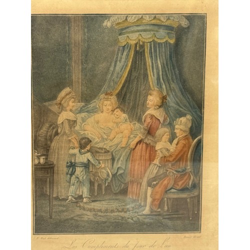 344 - A French C 19th century coloured print, framed, 41 cm x 32 cm.

This lot is available for in-house s... 