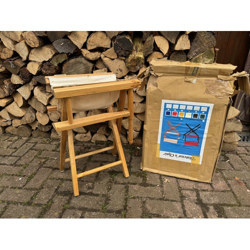 296 - Furniture, wooden framed folding directors style chair. This is one of a group of New Old Stock boxe... 