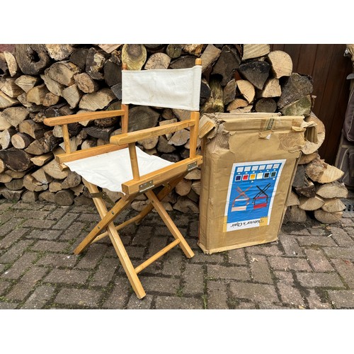 296 - Furniture, wooden framed folding directors style chair. This is one of a group of New Old Stock boxe... 