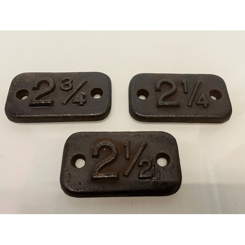 220 - Three cast iron Railway marker plates. 2 ¼  2 ½. 2 ¾

This lot is available for in-house shipping