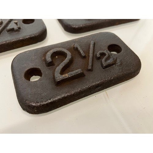 220 - Three cast iron Railway marker plates. 2 ¼  2 ½. 2 ¾

This lot is available for in-house shipping