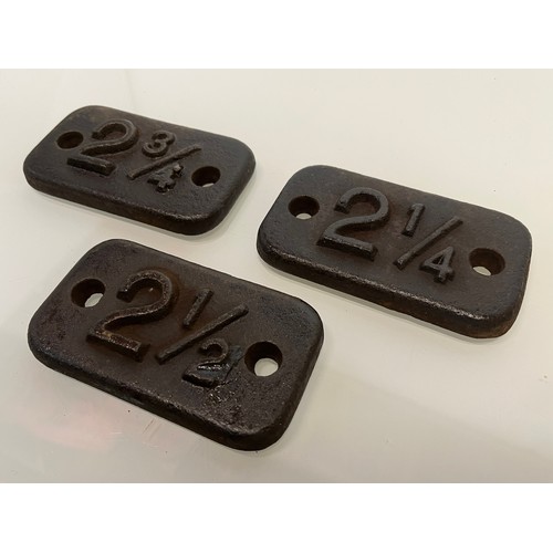 220 - Three cast iron Railway marker plates. 2 ¼  2 ½. 2 ¾

This lot is available for in-house shipping