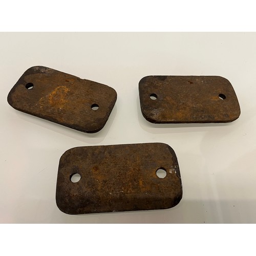 220 - Three cast iron Railway marker plates. 2 ¼  2 ½. 2 ¾

This lot is available for in-house shipping