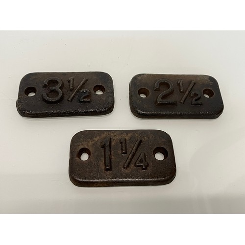 221 - Three cast iron Railway marker plates. 1 ¼  2 ½. 3 ½ 

This lot is available for in-house shipping