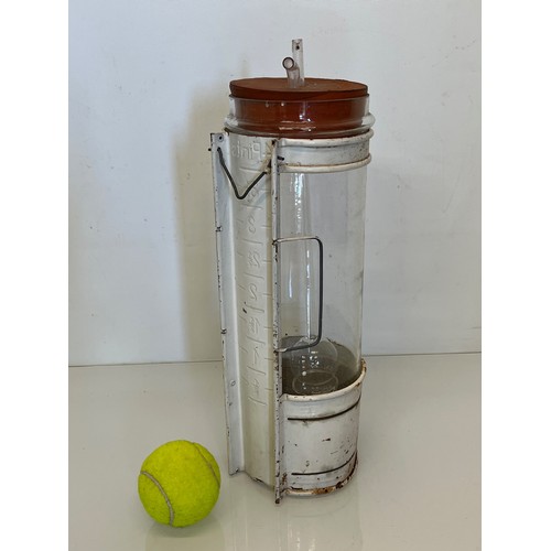 348 - Industrial, scientific glass, a measuring flask in a painted steel support.

This lot is available f... 