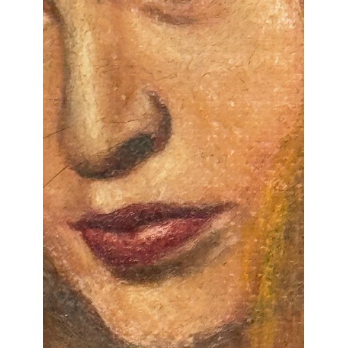 63 - Mid century art, an enigmatic oil on board portrait of a young woman. 37 cm x 32cm

This lot is avai... 