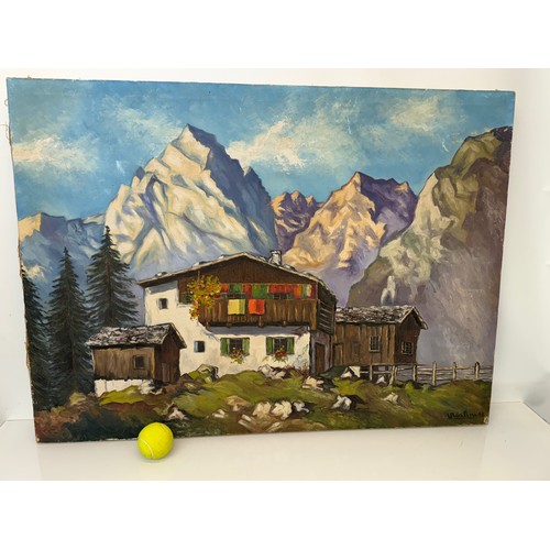 376 - Mid century art, a large alpine scene, Oil on Canvas 95cm x 70cm.

This lot is available for in-hous... 