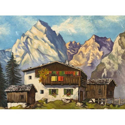 376 - Mid century art, a large alpine scene, Oil on Canvas 95cm x 70cm.

This lot is available for in-hous... 