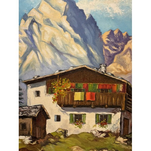 376 - Mid century art, a large alpine scene, Oil on Canvas 95cm x 70cm.

This lot is available for in-hous... 