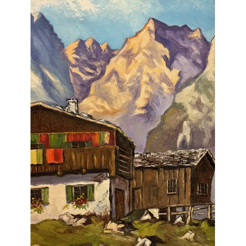 376 - Mid century art, a large alpine scene, Oil on Canvas 95cm x 70cm.

This lot is available for in-hous... 