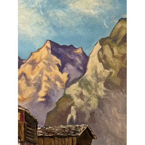 376 - Mid century art, a large alpine scene, Oil on Canvas 95cm x 70cm.

This lot is available for in-hous... 