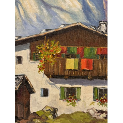 376 - Mid century art, a large alpine scene, Oil on Canvas 95cm x 70cm.

This lot is available for in-hous... 