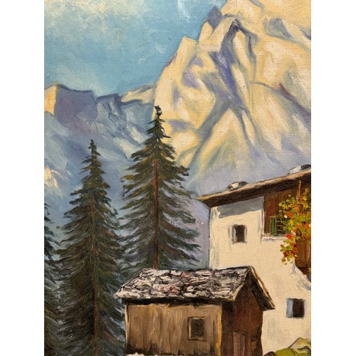 376 - Mid century art, a large alpine scene, Oil on Canvas 95cm x 70cm.

This lot is available for in-hous... 