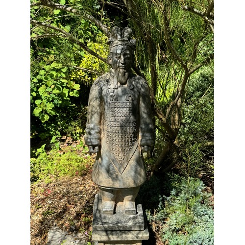 377 - Architectural garden statue, a Chinese terracotta army statue of a General 140 cm tall x 40 cm.

Thi... 