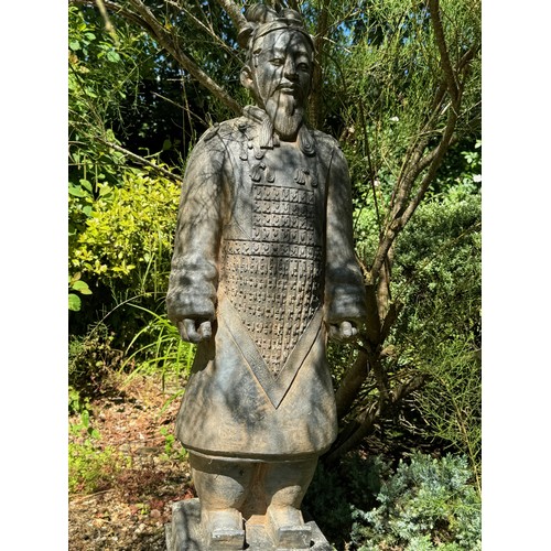 377 - Architectural garden statue, a Chinese terracotta army statue of a General 140 cm tall x 40 cm.

Thi... 