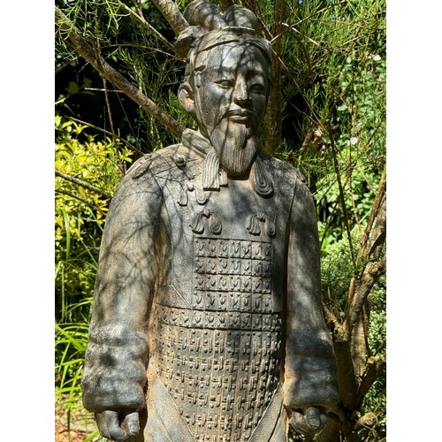 377 - Architectural garden statue, a Chinese terracotta army statue of a General 140 cm tall x 40 cm.

Thi... 