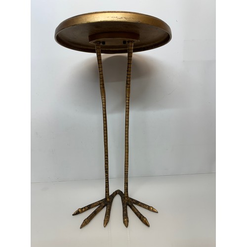 57 - Mid century modern furniture, brass side table raised on a pair of cast birds legs, 33 cm dia x 56 c... 