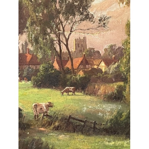 256 - Unframed  C19th oil on canvas of a English rural landscape signed WJR, 16 inches x 12 inches, a/f .
... 