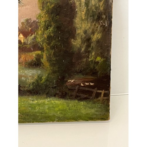 256 - Unframed  C19th oil on canvas of a English rural landscape signed WJR, 16 inches x 12 inches, a/f .
... 