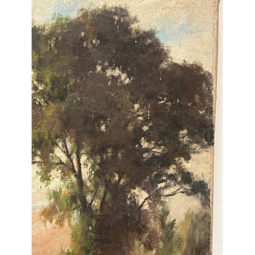 256 - Unframed  C19th oil on canvas of a English rural landscape signed WJR, 16 inches x 12 inches, a/f .
... 