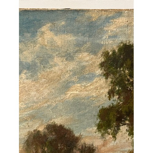 256 - Unframed  C19th oil on canvas of a English rural landscape signed WJR, 16 inches x 12 inches, a/f .
... 