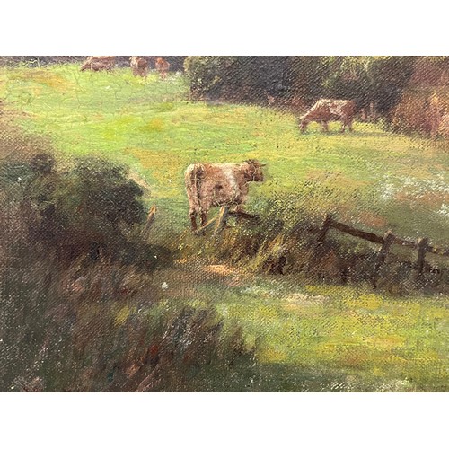 256 - Unframed  C19th oil on canvas of a English rural landscape signed WJR, 16 inches x 12 inches, a/f .
... 