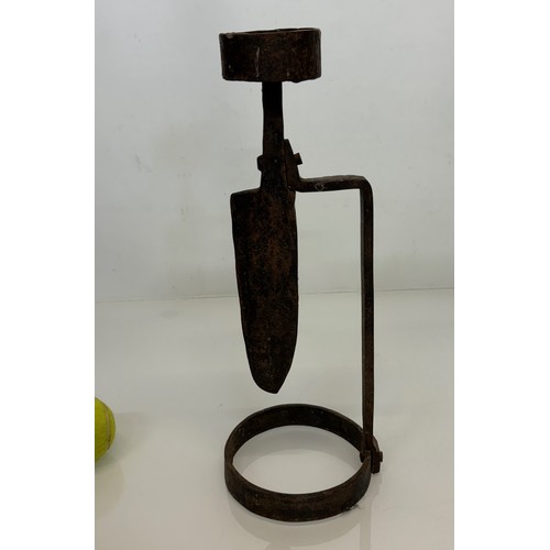 259 - Wrought iron art and crafts blacksmith made candle stand, 37 cm high.

This lot is available for in-... 