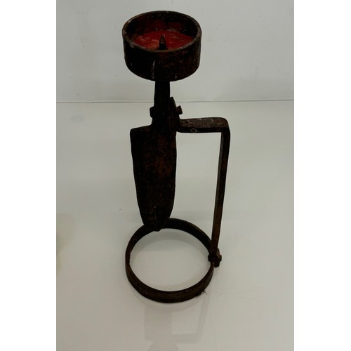 259 - Wrought iron art and crafts blacksmith made candle stand, 37 cm high.

This lot is available for in-... 