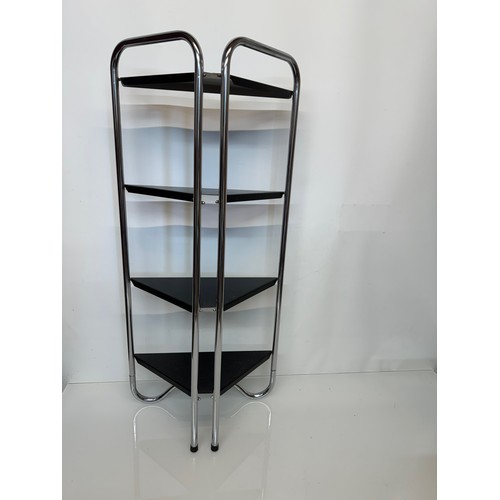 65 - Mid century furniture, a metal work corner unit with chrome plated frame work.

This lot is availabl... 