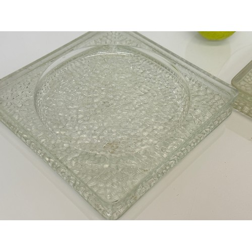 61 - Mid century decoration, furniture and design, a pair of glass tile sections 19.5 cm x 19.5 cm square... 