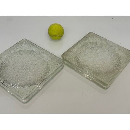 61 - Mid century decoration, furniture and design, a pair of glass tile sections 19.5 cm x 19.5 cm square... 