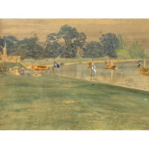 285 - Painting, nautical interest, a period hand coloured photographic print of a Thames Steamer Club meet... 