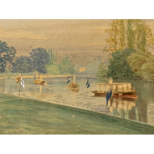 285 - Painting, nautical interest, a period hand coloured photographic print of a Thames Steamer Club meet... 